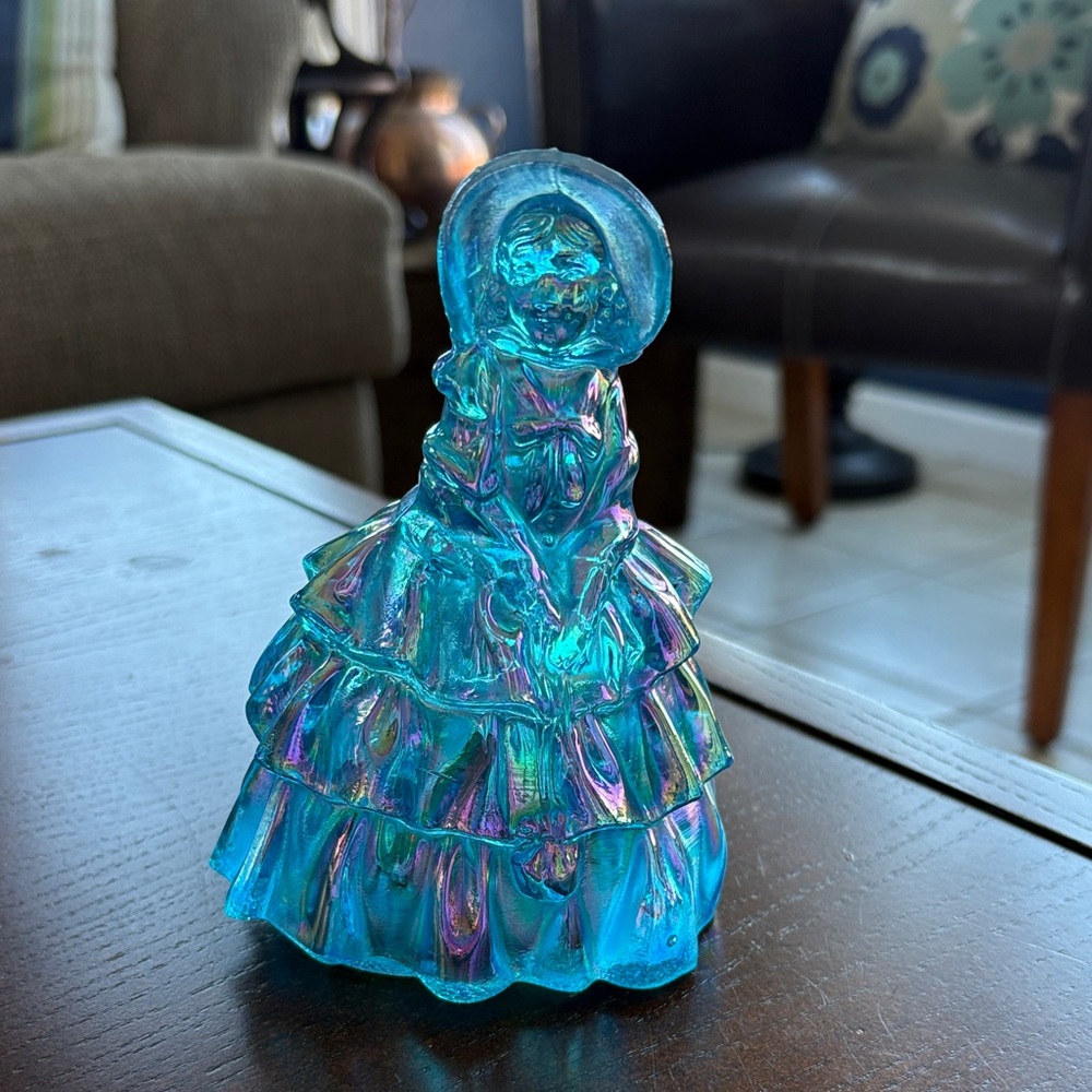 Wheaton Iridescent Blue Carnival Glass Southern Belle Figurine